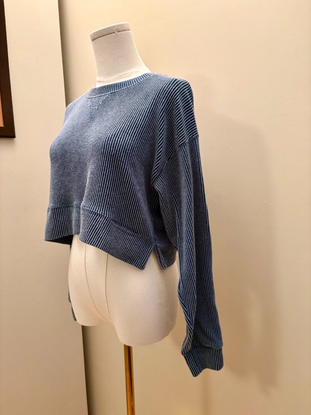 Lulus Slate Blue Textured Ribbed Long Sleeve Crop Top - Picture 2 of 6
